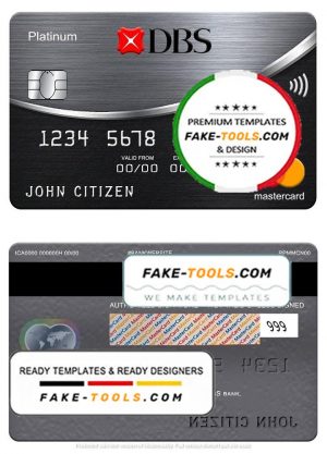 Thailand DBS bank mastercard platinum, fully editable template in PSD format