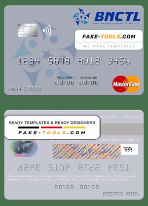 Timor-Leste Banco Nacional de Comércio de Timor-Leste mastercard template in PSD format