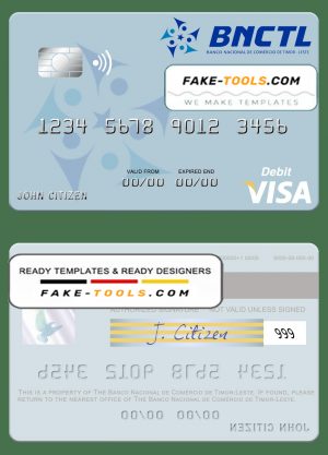 Timor-Leste Banco Nacional de Comércio de Timor-Leste visa debit card template in PSD format