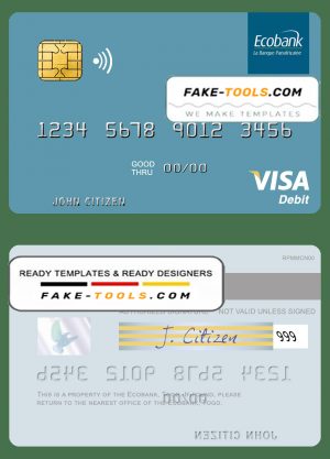 Togo Ecobank visa debit card template in PSD format