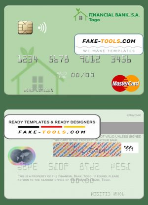 Togo Financial Bank mastercard template in PSD format