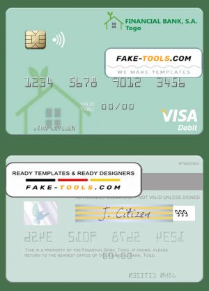 Togo Financial Bank visa debit card template in PSD format
