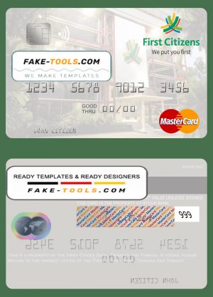 Trinidad and Tobago First Citizes Bank mastercard template in PSD format