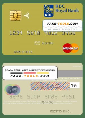 Trinidad and Tobago RBC Royal Bank mastercard template in PSD format