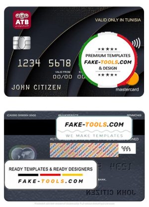 Tunisia ATB bank mastercard, fully editable template in PSD format