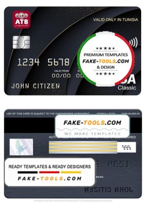 Tunisia ATB bank visa classic card, fully editable template in PSD format