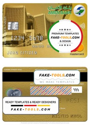 Tunisia Amen Bank mastercard gold, fully editable template in PSD format