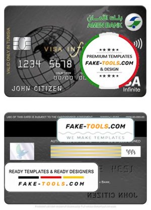 Tunisia Amen Bank visa infinite card, fully editable template in PSD format