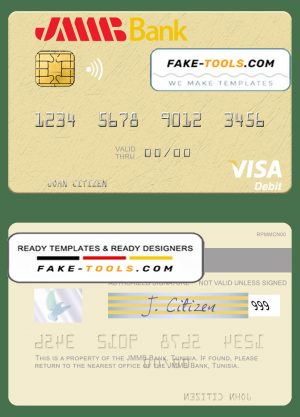 Tunisia JMMB Bank visa debit card template in PSD format