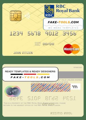 Tunisia RBC Royal Bank mastercard template in PSD format