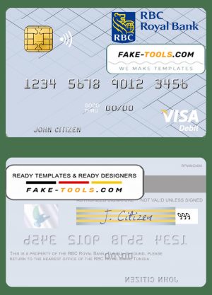 Tunisia RBC Royal Bank visa debit card template in PSD format