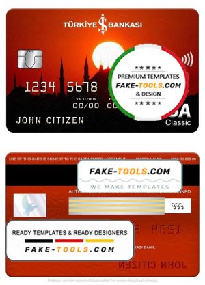 Turkey Bankasi bank visa classic card, fully editable template in PSD format