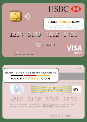 Turkey HSBC Bank visa debit card template in PSD format