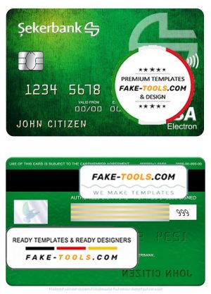 Turkey Sekerbank visa electron card, fully editable template in PSD format