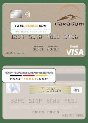 Turkmenistan Garagum IJSB visa debit card template in PSD format