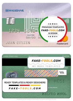 Turkmenistan Halkbank mastercard, fully editable template in PSD format