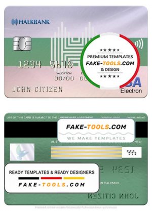 Turkmenistan Halkbank visa electron card, fully editable template in PSD format