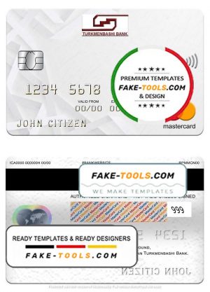 Turkmenistan Turkmenbashi Bank mastercard, fully editable template in PSD format