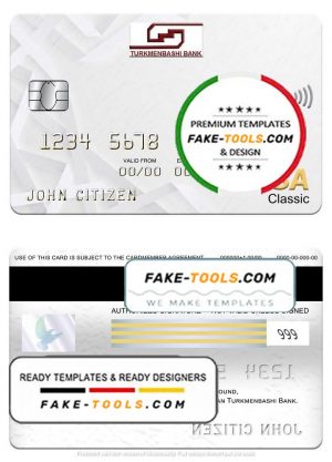 Turkmenistan Turkmenbashi Bank visa classic card, fully editable template in PSD format