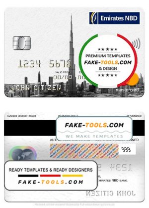 UAE Dubai Emirates NBD bank mastercard, fully editable template in PSD format