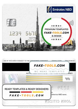 UAE Dubai Emirates NBD bank visa classic card, fully editable template in PSD format