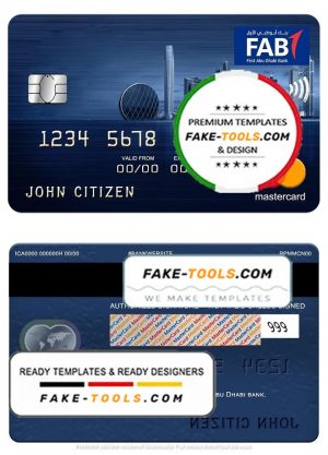 UAE First Abu Dhabi Bank mastercard, fully editable template in PSD format
