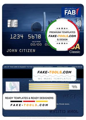 UAE First Abu Dhabi Bank visa classic card, fully editable template in PSD format