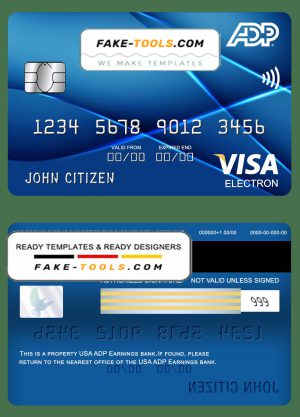 USA ADP Earnings bank visa electron card fully editable template in PSD form