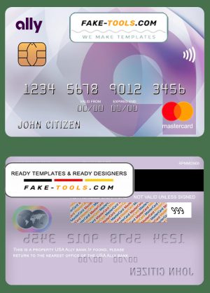 USA Ally bank mastercard fully editable template in PSD format