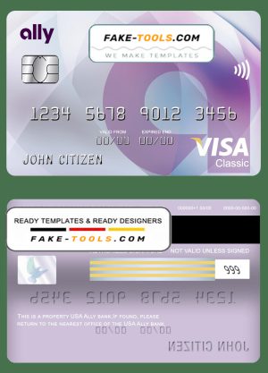 USA Ally bank visa classic card fully editable template in PSD format