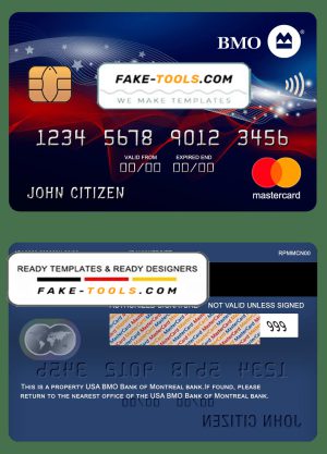 USA BMO Bank of Montreal bank mastercard fully editable template in PSD format