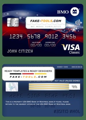USA BMO Bank of Montreal bank visa classic card fully editable template in PSD format