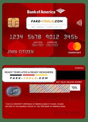 USA Bank of America bank mastercard fully editable template in PSD format