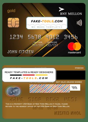 USA Bank of New York Mellon mastercard gold  fully editable template in PSD format