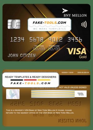 USA Bank of New York Mellon visa gold card fully editable template in PSD format