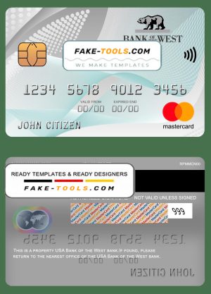 USA Bank of the West bank mastercard fully editable template in PSD format