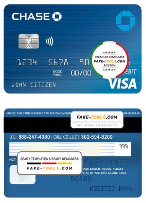 USA Chase bank Visa Debit Card template in PSD format, fully editable, version 2
