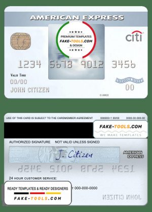 USA Citibank AMEX everyday credit card template in PSD format, fully editable