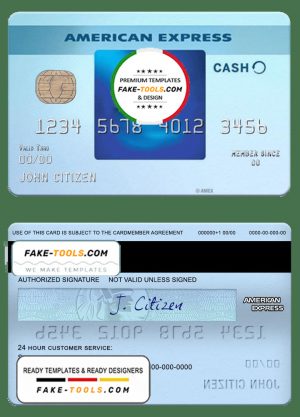 USA Commerce bank AMEX blue cash everyday card template in PSD format, fully editable