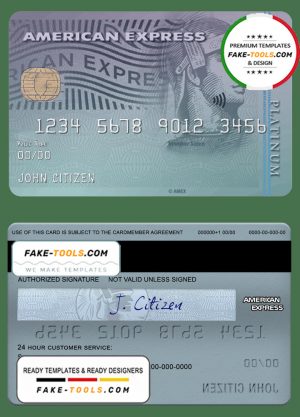 USA Discover bank AMEX platinum card template in PSD format, fully editable