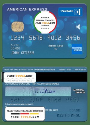 USA First Bank of Wiki AMEX payback card template in PSD format, fully editable