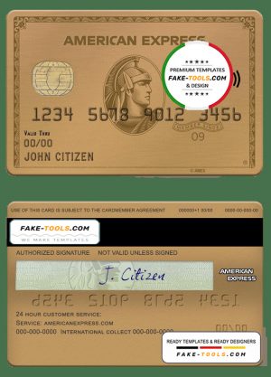 USA Maryland Howard Personal bank AMEX gold card template in PSD format, fully editable
