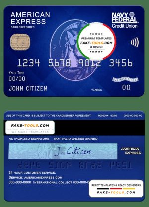 USA Navy Federal Union bank AMEX blue cash preferred card template in PSD format, fully editable