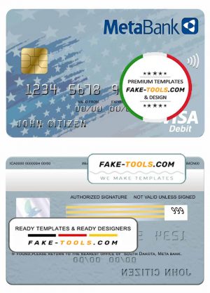 USA South Dakota Metabank visa card template in PSD format, fully editable