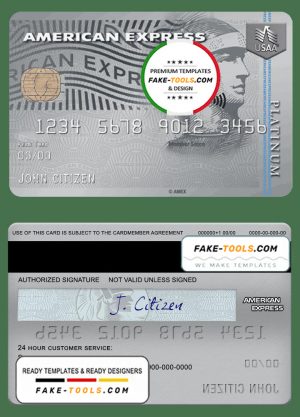 USA USAA bank AMEX platinum card template in PSD format, fully editable