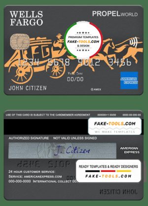 USA Wells Fargo bank AMEX card template in PSD format, fully editable