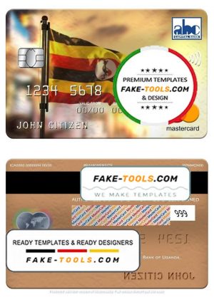 Uganda ABC Bank mastercard, fully editable template in PSD format