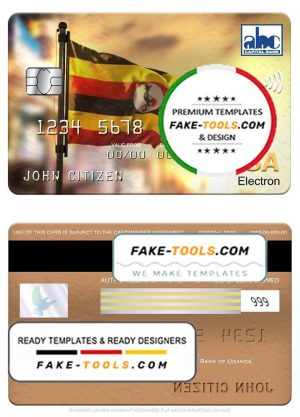 Uganda ABC Bank visa electron card, fully editable template in PSD format