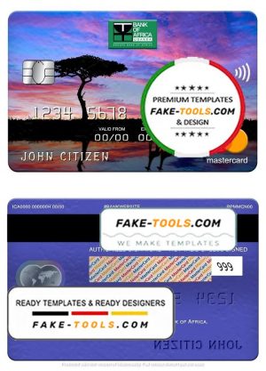 Uganda Bank of Africa mastercard, fully editable template in PSD format