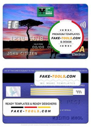 Uganda Bank of Africa visa electron card, fully editable template in PSD format